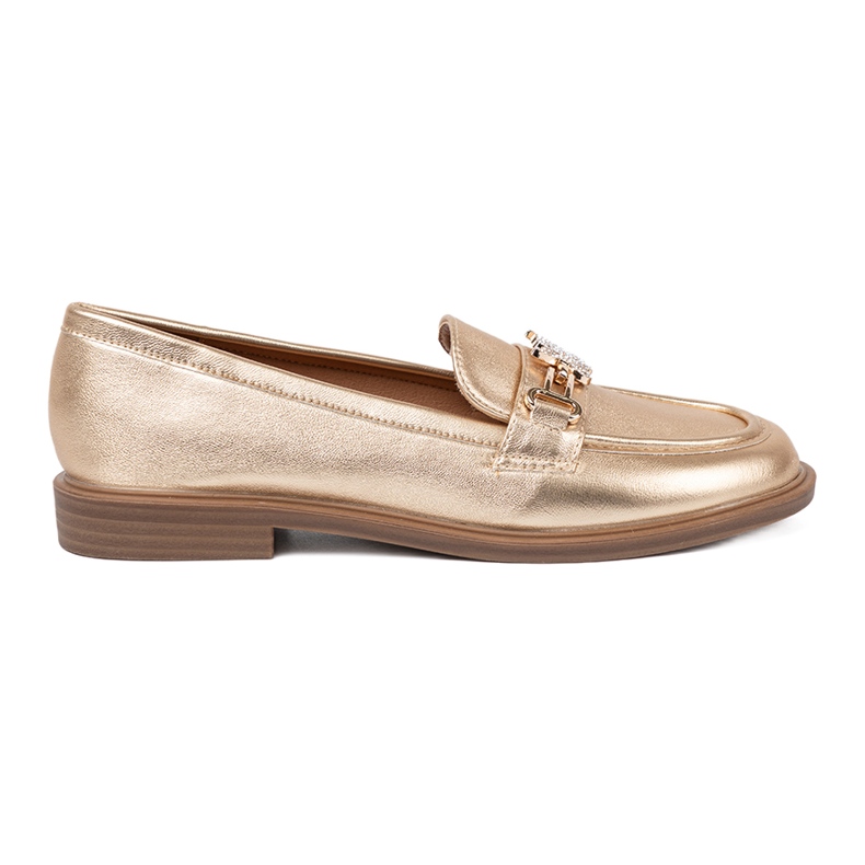 Mocassins dourados femininos elegantes