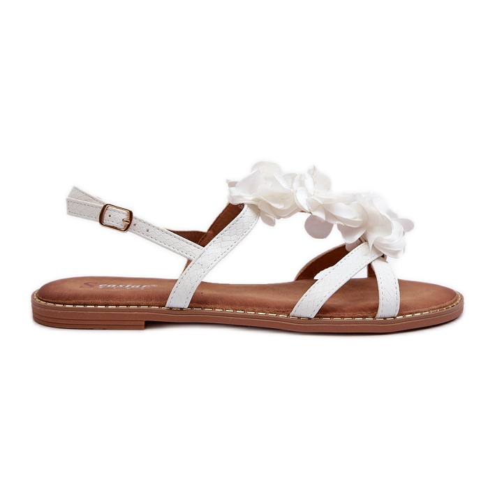 Sandálias Rasteiras Femininas Decoradas com Flores, Abidina Branca branco