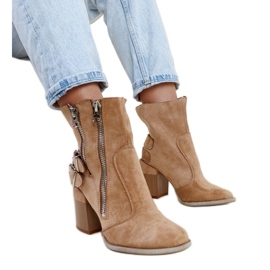 Botas de cano alto bege com zíper decorativo Inel castanho