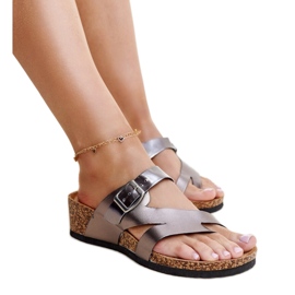 Mules de cunha metálicos cinza Donata