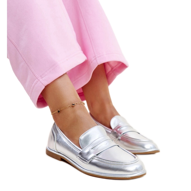 Mocassins Nasia clássicos prateados prata