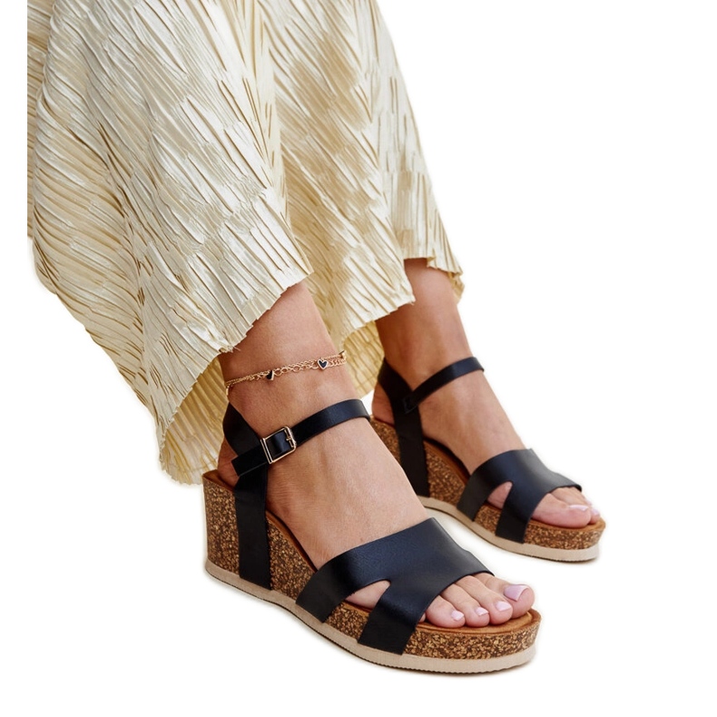 Sandálias de cunha de cortiça preta Gabera preto