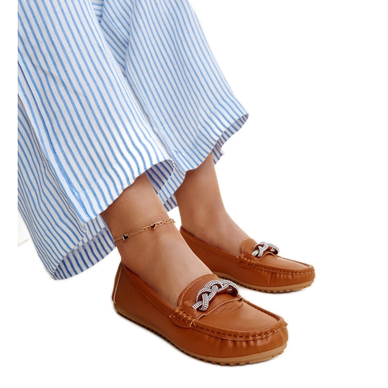 Mocassins marrons decorados com strass Adiba castanho