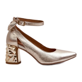 Bombas de couro com laço Maciejka 05059-25 Ouro dourado