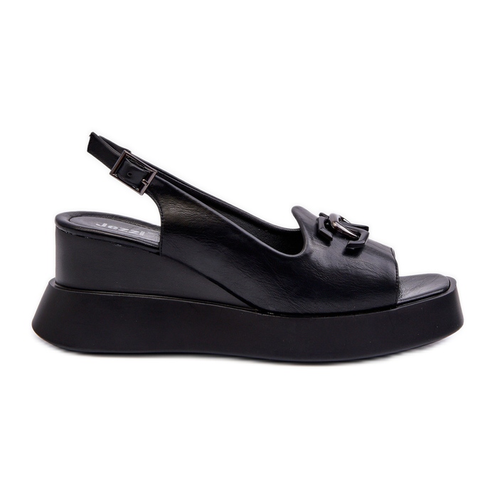 Jezzi Sandálias Femininas Com Plataforma E Cunha Com Decoração, Janesca Preta preto