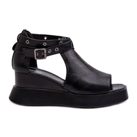 Jezzi Sandálias femininas com plataforma e cunha em couro ecológico, preta Hloeli preto