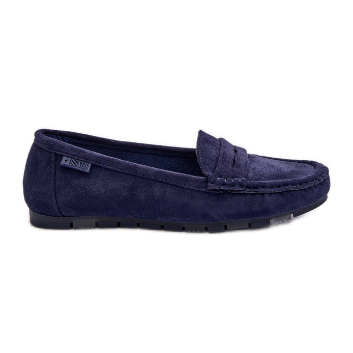 Mocassins femininos de camurça ecológica Big Star NN274931 sistema de espuma viscoelástica azul marinho
