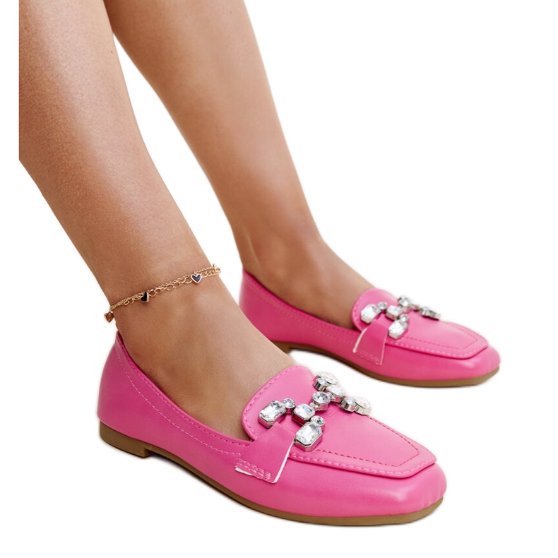 Mocassins rosa escuro com fivela Mali de zircônio Mocassins rosa escuro com fivela Mali de zircônio