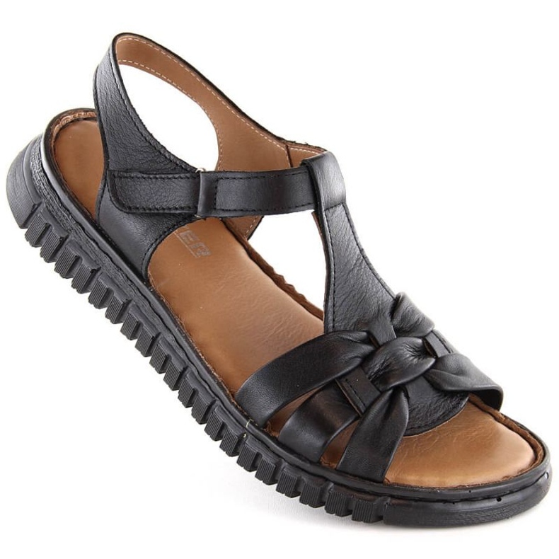 Sandálias de velcro em couro Artiker W HBH78, pretas preto