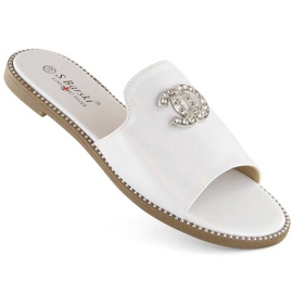 Chinelos confortáveis ​​com zircões S.Barski W OLI258B branco