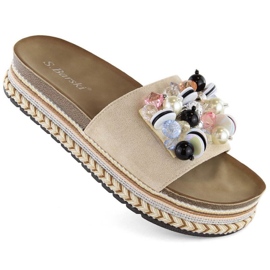 S.Barski W OLI260 chinelos plataforma bege com miçangas