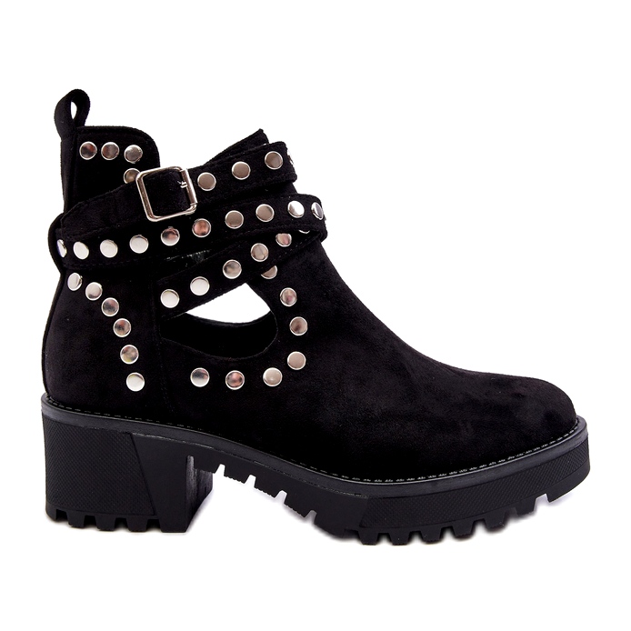 Ideal Shoes Botins femininos de camurça com tachas decorativas, pretos