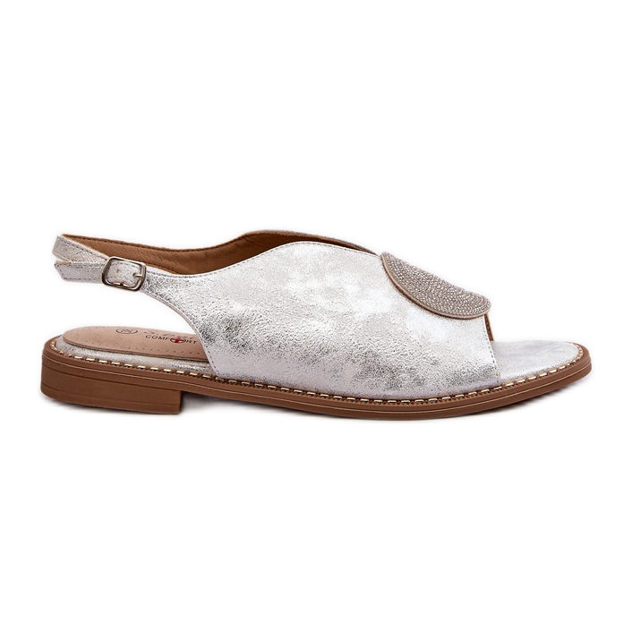 Sandálias femininas com decoração de salto baixo S.Barski KV24-057 prata