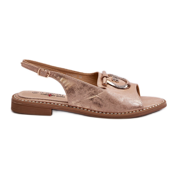 Sandálias femininas elegantes com decoração dourada em salto baixo, ouro rosa S.Barski KV27-053 dourado