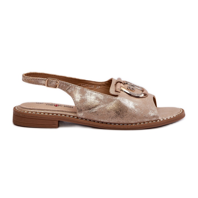 Sandálias femininas elegantes com decoração dourada em salto baixo, ouro S.Barski KV27-053 dourado
