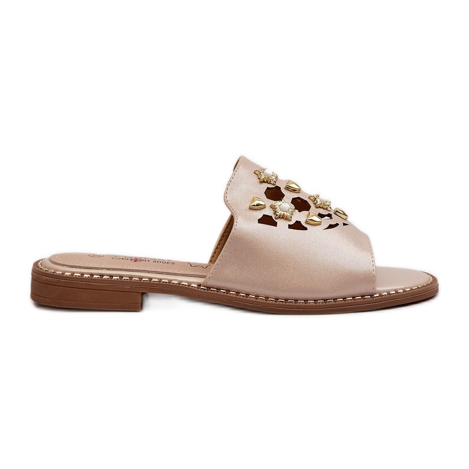 Chinelos femininos brilhantes com decorações S.Barski KV27-063 dourado