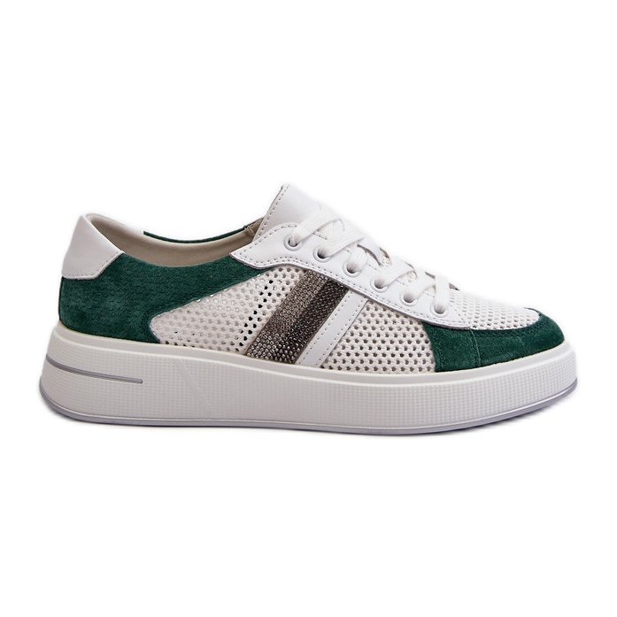 S.Barski D&amp;A Tênis feminino de couro LR110 Verde-Branco