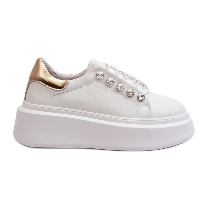 Tênis feminino de couro em plataforma enorme branco S.Barski LR628