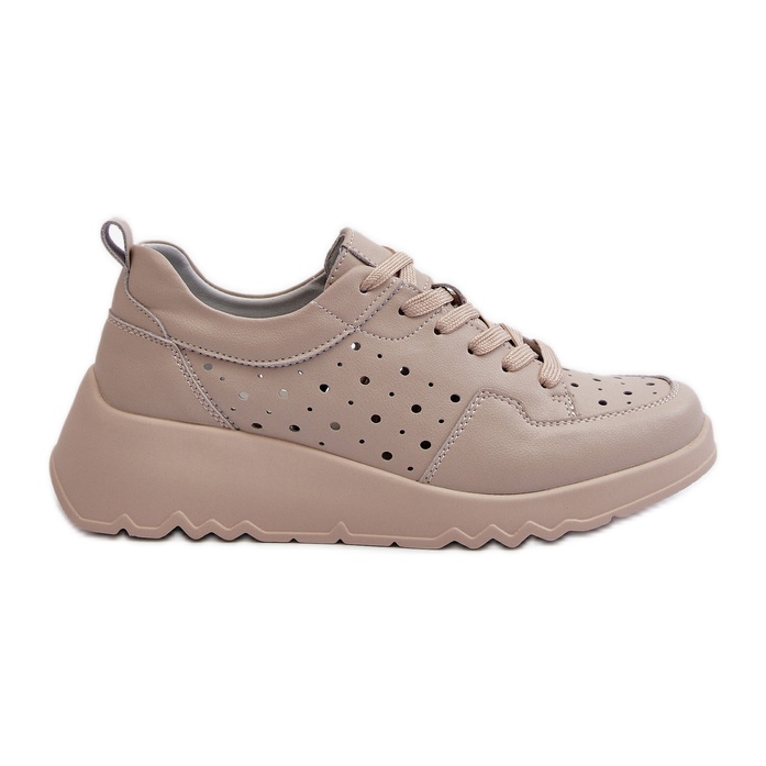 Tênis de cunha feminino Openwork, couro natural, bege S.Barski LR482
