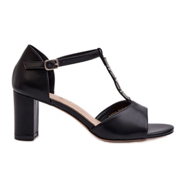 Sandálias femininas de salto alto com alça decorativa, couro ecológico, Triavera preta preto