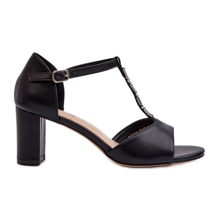 Sandálias femininas de salto alto com alça decorativa, couro ecológico, Triavera preta preto