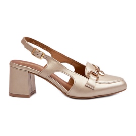 Sandálias de couro com salto alto Maciejka 06419-25 ouro dourado Sandálias de couro com salto alto Maciejka 06419-25 ouro dourado
