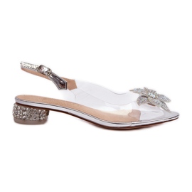 S.Barski Sandálias transparentes de salto baixo com decoração prateada D&amp;A MR38-383 prata