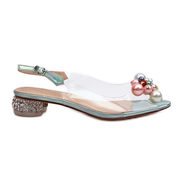 S.Barski Sandálias Transparentes de Salto Baixo com Decoração Verde D&amp;A MR38-368