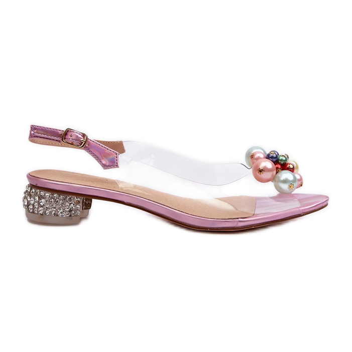S.Barski Sandálias transparentes de salto baixo com decoração rosa D&amp;A MR38-368