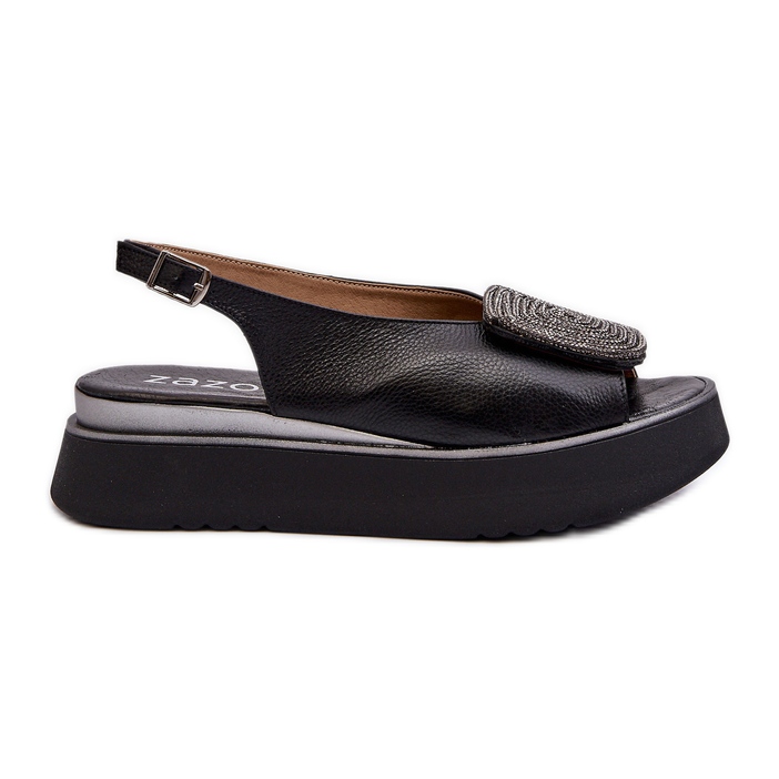Zazoo 1786 Sandálias femininas de couro na plataforma com decoração, pretas preto