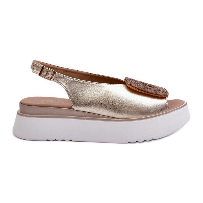 Zazoo 1786 Sandálias femininas de couro em plataforma com decoração dourada dourado