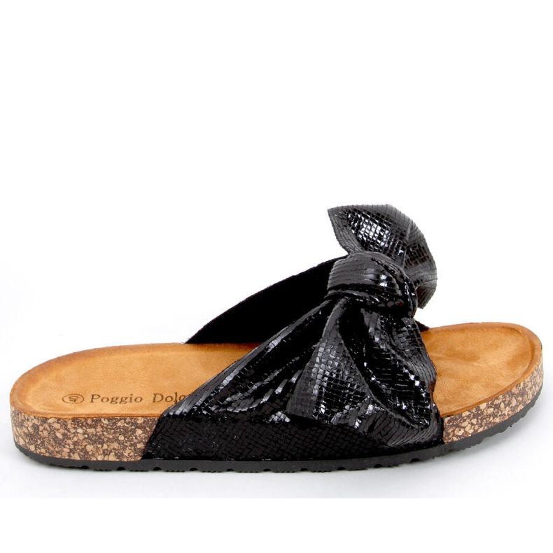 Chinelos de cortiça com laço Amur Black preto