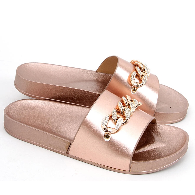 Chinelos Tilia Champagne com corrente dourado Chinelos Tilia Champagne com corrente dourado