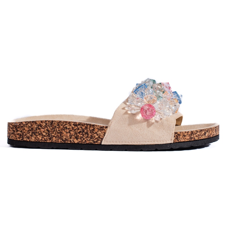 Chinelos femininos de camurça bege