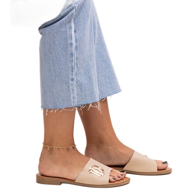 Slides com fivela bege Almeita