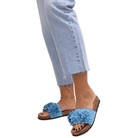 Chinelos com flores e sola de cortiça da Almida azul
