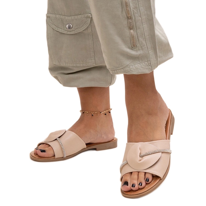 Chapéus decorados com alça com zircões Amari bege