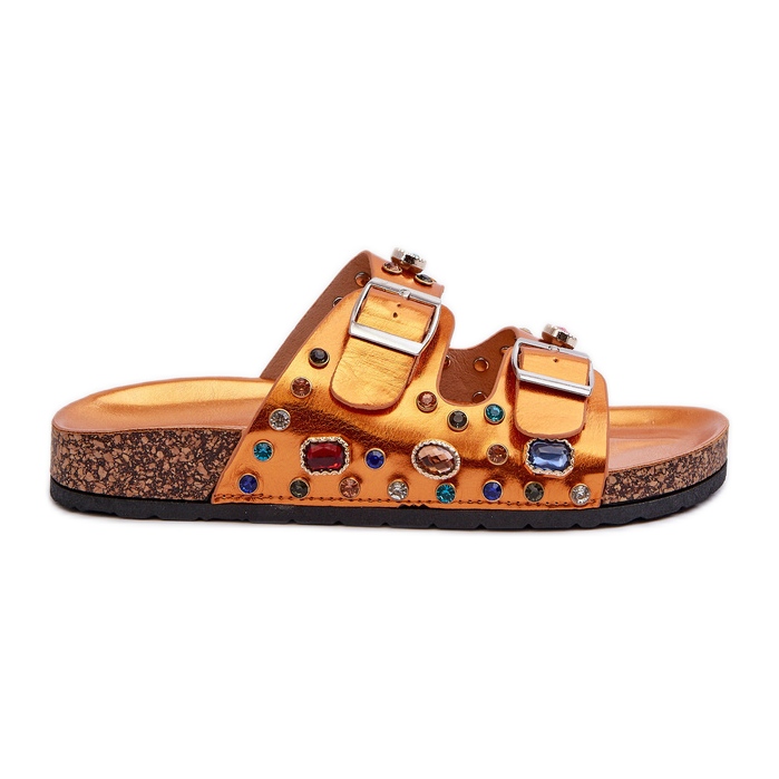 Chinelos femininos decorados com fivelas S.Barski MY121 laranja dourado