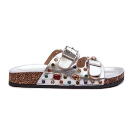 Chinelos femininos decorados com fivelas S.Barski MY121 prata Chinelos femininos decorados com fivelas S.Barski MY121 prata