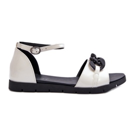 Sandálias rasteiras femininas com corrente Vinceza 17320 brancas branco