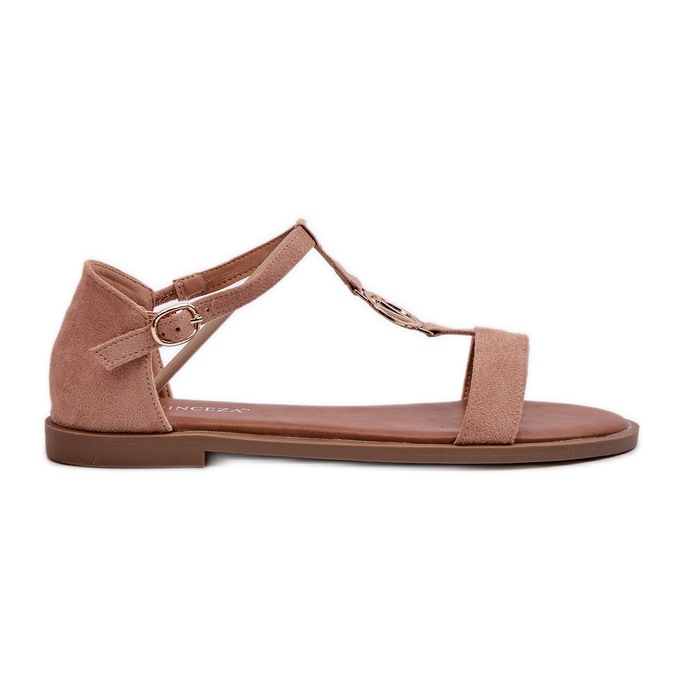 Sandálias Rasteiras Femininas com Decoração Dourada Vinceza 17321 Bege