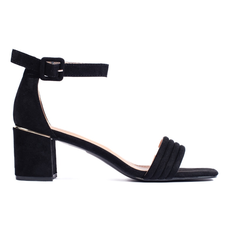 Sandália de salto alto em camurça preta preto