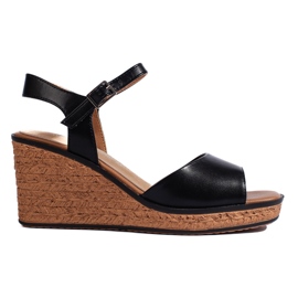 Sandálias femininas pretas de cunha Sergio Leone preto