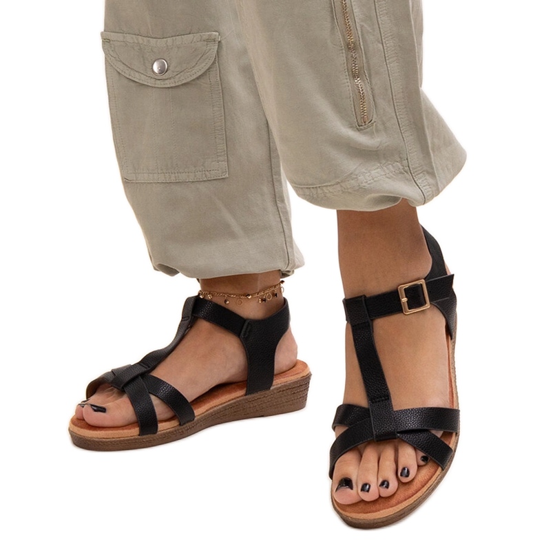 Sandálias pretas de cunha baixa Sherine preto