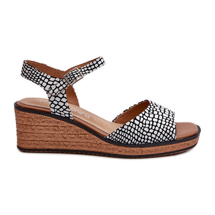 Sandálias femininas de cunha Sergio Leone SK303 brancas e pretas branco