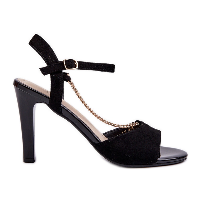 Sandálias femininas de salto alto camurça ecológica com corrente Sergio Leone SK925 pretas preto