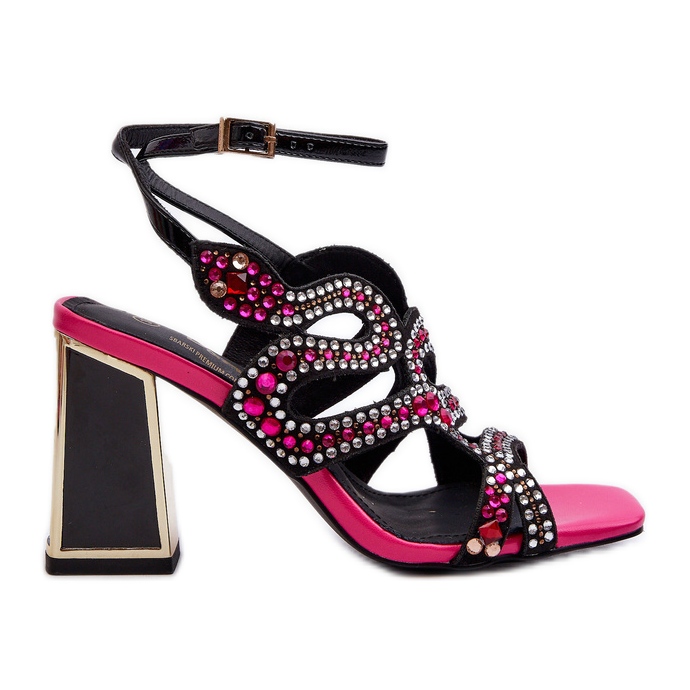 S.Barski Sandálias femininas decoradas com salto alto D&amp;A CR952 pretas preto