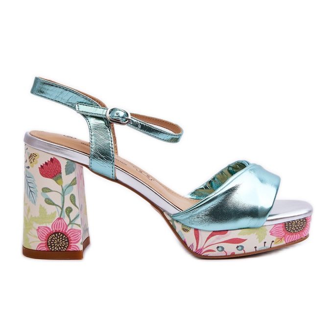 S.Barski Sandálias Florais Femininas de Salto Alto D&amp;A CR980 Azul