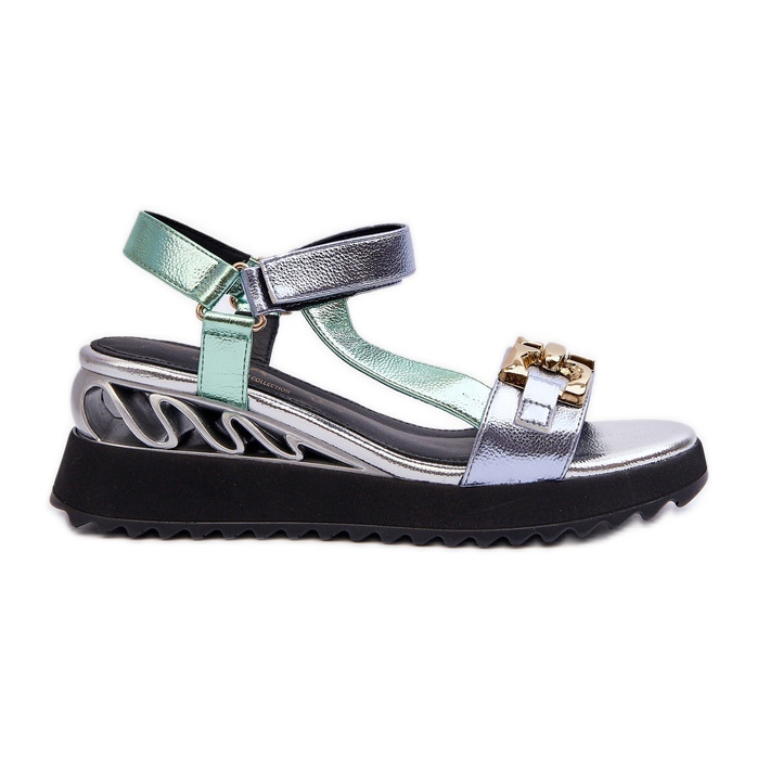 S.Barski Sandálias femininas de cunha D&amp;A CR954 verdes