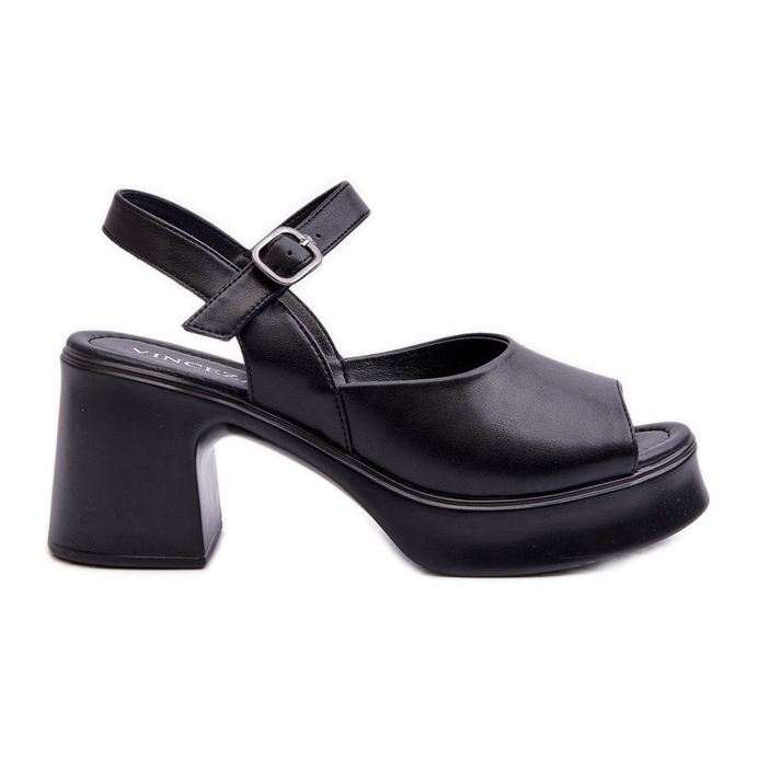 Sandálias femininas de couro de salto alto Vinceza 66627 pretas preto